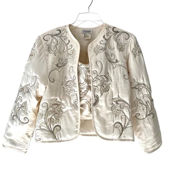 Natori Neiman Marcus Vintage Jacket Bustier Set Satin Embroidered Pearl Small - Picture 1 of 14